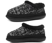 KuaiLu Chausson Femme Hiver Peluche Home Pantoufles Fourrure Fourrés Polaire Doublure Chaud Charentaise Confort Mousse Mémoire Forme Fermé Orthopedique Slipper Antidérapant Semelle Noir Size 42-43