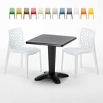 Grand Soleil - Table Carrée Noire 70x70cm Avec 2 Chaises Colorées Set Bar Café Gruvyer Aia Couleur: Blanc