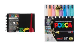 Posca - A5 BlackBook & PC1MR - Extra Fine Tip Pen - Soft Colors 8 pc