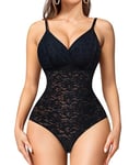 KUMAYES Body Gainant Femme Ventre Plat Shapewear Bodysuit Invisible Minceur Gaine Amincissante Sculptant String avec Bretelles Ajustable (Noir, S)