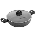 Florina Lava Stone Casserole Basse Induction 28cm x 7,5cmL, Aluminium, Couvercle en Verre, 5 Couches de Pierre de Lave Antiadhésive sans PFOA, Convient à toutes les Cuisinières, Vitrocéramique, Gaz