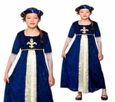 Girls Tudor Princess Medieval Fancy Dress Costume Book Week Blue Kids S-xl