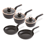 Tower Cavaletto 5 Piece Non-Stick Cookware Set, Black, Rose Gold - T800232BLK