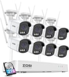 ZOSI 2.5K 8CH NVR Kit Vidéo Surveillance sans Fil 4MP Caméra WiFi, Détection IA