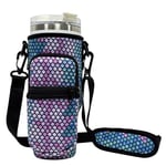 GIONAR Water Bottle Carrier Bag for Stanley 40 Oz Tumbler, Ottle Sleeve Holder with Adjustable Shoulder Straps, Personalized Water Bottle Carrier Bag for Hiking Travelling Camping(Colorful Scales)