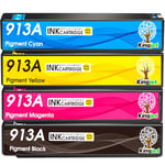 KINGJET 913A Ink Cartridges for HP 913A 913 Ink Multipack for PageWide Pro 377dw 377dn Pro 477dw 477dn Pro 352dn 452dn MFP 477dw 552dw 577dw Managed MFP P55250dw P57750dw (Black Cyan Magenta Yellow)