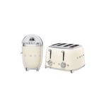 Pack  Grille-Pain Toaster 4 Fentes 2000W Thermostat Réglable + Presse Agrumes 70W Crème SMEG