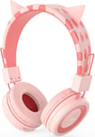 Casque Bluetooth avec oreilles de chat pour enfants avec microphone pour l'école, casque sans fil avec limiteur de volume 94 dB, bandeau pliable et réglable pour iPad/avion/voyage/tablette