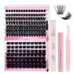 Fadlash Kit Extension Cils 0.07 D Cornée 8-16mm 100D+200D Faux Cils Cluster Cils Kit Individuels DIY Cils Avec Bond And Seal,Dissolvant pour Colle Cils,Brosse à Mascara,Pince A Epiler Faux Cils