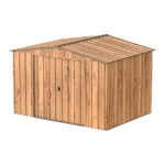 Duramax TOP Shed 10 x 8 (7.28 m²) Abri de jardin en métal, fabriqué en acier galvanisé, structure de toit renforcée, abri de jardin en métal sans entretien et résistant aux intempéries, Grain de bois