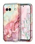 Petocase for Google Pixel 8a Case 6.1 inch (2024), Marble Pattern 3 in 1 Heavy Duty Full Body Shockproof Hard PC+Soft Silicone Drop Protective Women Girls Cover for Pixel 8a, Rose Gold