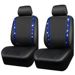 CAR PASS Leather Diamond Bling Car Seat Covers 2 Front Interior Sets, Waterproof Universal Shining Glitter Crystal Sparkle Fit for 95% Automotive Truck SUV Cute Women Girl, Black Blue Rhinestone