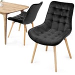 Miadomodo® Chaises De Salle À Manger - Set De 2, Scandinave, Velours, Siège En Pp, Rembourré, Pieds En Hêtre, Style Nordique, Noir - Meuble Pour Salon, Chambre, Cuisine, Bureau