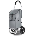 VOUNOT Chariot de Courses 2 Roues en Aluminium avec Compartiment Impermeable Caddie de Courses Pliable 2 en 1 Sac Chariot Gris 45L