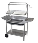 IMEX EL ZORRO 71766 Barbecue Inoxydable avec Grille-plancha élévateur, Roues et Plateaux, Gris, 124 x 50 x 140 cm