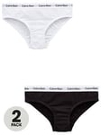 Calvin Klein Girls 2 Pack Bikini Briefs - White/Black, White/Black, Size Age: 10-12 Years, Women