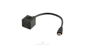 Splitter 2 x hdmi femelle vers cã¢ble hdmi mã¢le 30 cm noir connectique or