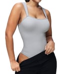 STARBILD Shapewear Bodysuit Sculptant String pour Femme, Body Shaper Gainant Ventre Plat Amincissante Minceur, Col Carré - Gris S