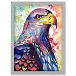 Bald Eagle Bird Folk Art Multicoloured Watercolour Painting Artwork Framed Wall Art Print A4