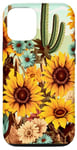 Coque pour iPhone 12/12 Pro Western Boho Turquoise Tournesols Cactus Rodéo Cowgirl Girl