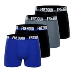 FREEGUN Boxer Homme Coton, Caleçon Homme, Stretch & Doux (Lot de 4), Bleu, Noir, Gris, Taille 2XL