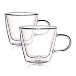 HOMLA Cembra Lot de 2 verres à thé avec anse - 2 x 280 ml - Double paroi - Pour latte macchiato cappuccino - Transparent