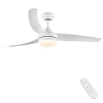 CJOY Ventilateur Plafond 132 cm Blanc, Ventilateur Plafond avec lumiere Dimmable, Ventilateur de Plafond avec Télécommande Lames, Silencieux DC Réversible Hiver et Été, 6 Vitesses, Minuterie