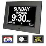 Golony 7.1" Digital Day Calendar Clocks, Extra Large Day Date Time Dementia Clock for Senior Elderly Memory Loss Vision Impaired Alzheimer's 12 Alarm Reminders Auto-Dimming, AM/PM,Black