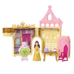 Disney Coffret Le Château de Belle de la collection Histoires à Empiler, maison de poupée avec mini-poupée et 9 éléments de jeu, inspiré du film Disney La Belle et la Bête, jouets à emporter partout, cadeaux pour enfants