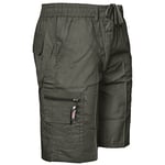 NEW MENS PLAIN SHORTS CARGO COMBAT POCKETS SUMMER POLY COTTON ELASTICATED PANTS[Khaki ,XXXL]