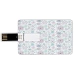 16G USB Flash Drives Credit Card Shape Winter Memory Stick Bank Card Style Pastel Colored Cheerful Composition with Abstract Snowflakes and Curls Decorative,Blue Green Lavander Waterproof Pen Thumb Lo