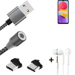 Data charging cable for + headphones Samsung Galaxy M13 + USB type C a. Micro-US