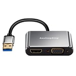 baolongking Adaptateur USB 3.0 vers HDMI + VGA avec sortie audio, convertisseur USB vers HDMI 1080p prend en charge HDMI et sortie de synchronisation VGA pour Windows 7/8/10