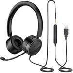 New bee USB Headset with Microphone for PC Laptop, Computer Headsets with 3.5mm Jack 2-in-1 Audio Controls Clear Stereo Sound for Office Call Center Business Skype Chat Online Courses