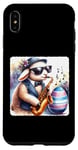 Coque pour iPhone XS Max Agneau dans des lunettes de soleil jouant du saxophone dans un club de jazz Pâques
