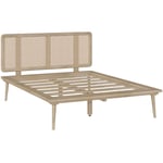 Lit double 140x190 cm en bois et cannage - adik