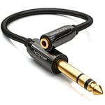 deleyCON 0,2m Câble Adaptateur Jack Stéréo Audio - Jack Mâle 6,3mm vers Jack Femelle 3,5mm - Jack Mâle & Femelle Doré - Noir