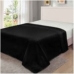 Draps Plats en Percale Super King Size - Polycoton uni - Résistant au rétrécissement - pour literie de qualité hôtelière - Noir