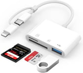 Lecteur De Carte Sd Pour Iphone, 3 En 2 Adaptateur Lecteur Carte Sd Usb C Vers Micro Sd, Usb Otg Mémoire Externes Pour Micro Sdxc,Micro Sdhc,Sdxc, Compatible Avec Iphone15 14 13 12 11 X Xs/Xr/8/7/Ipa