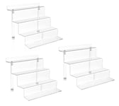 WINKINE Acrylic 4-Tier Staircase | Riser display stand for Amiibo Funko POP figures | Cabinet Spice Rack Cupcakes Stand | Table organizer for cosmetics and handicraft show (3 pieces large)