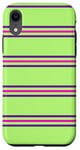 Coque pour iPhone XR Vert citron rose violet rayé girly esthétique Preppy Stripe