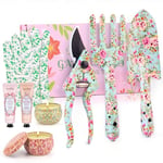 Gardening Gifts for Women, 8Pcs Garden Tools Set Including Hand Trowel, Fork, Scissors, 2 Hand Creams, 2 Candles and Gloves, Garden Birthday Gifts for Women Mum Gardener Lovers