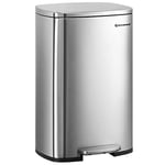 Songmics Kitchen Pedal Bin, återvinningskärl, 50L skräpavfallsfack, gångjärnslock, silver