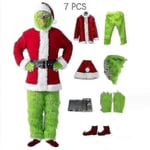 7 st The Grinch-dräkt Jul Cosplay Vuxen Jultomte-dräkt Outfits Set + Mask A-WELLNGS 7PCS full set of clothes 2XL