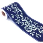 Frise Murale Adhesive,Bordure murale adhésive Décoration avec motif floral Papier peint Imperméable 10 cm x 10 m - Bleu marine