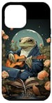 Coque pour iPhone 13 Pro Max Grenouille jouant de la guitare la nuit avec lune, fleurs, étang, anime