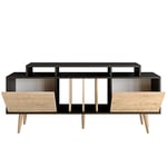 DECOROTIKA - Char TV Stand TV Cabinet TV Unit with Two Dropdown Cabinets for TVs up to 72 inches (Black and Oak Pattern)