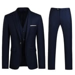 Herrkostym Business Casual 3-delar Kostym Blazer Byxor Väst 9 Färger Z -ys Navy XL