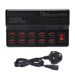 USB Smart Charger 10?Portit 12A Pikalatausasema Power Hub Strip Plug Dock Lock 100?240V