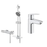 GROHE Robinet de douche thermostatique Precision Feel, pommeau de douche Vitalio & QUICKFIX Start Robinet de salle de bains lavabo, mousseur économie d'eau, sans tirette, bonde clic clac incluse